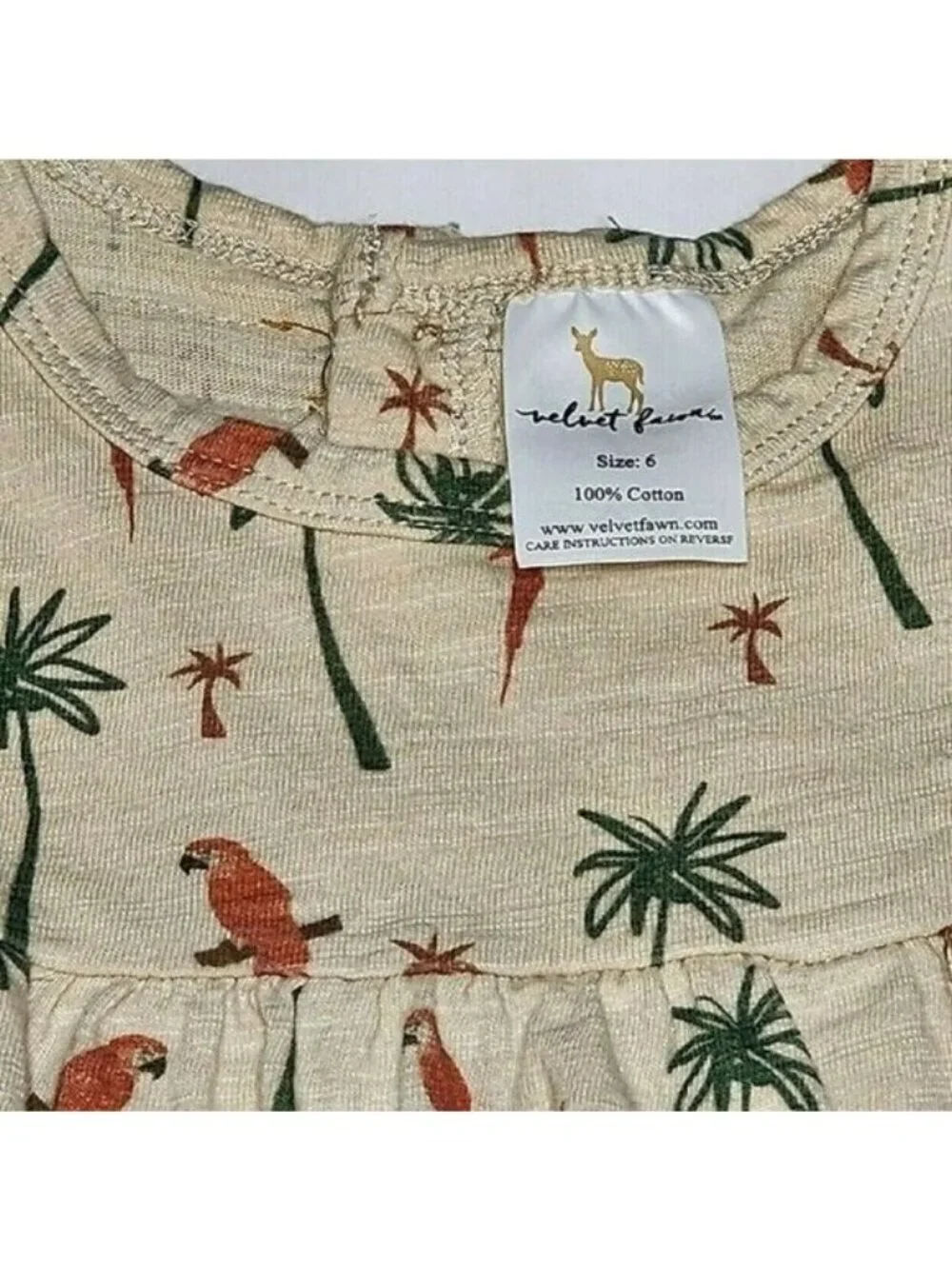Velvet Fawn Sleeveless dress girls sz 6 palm trees parrot